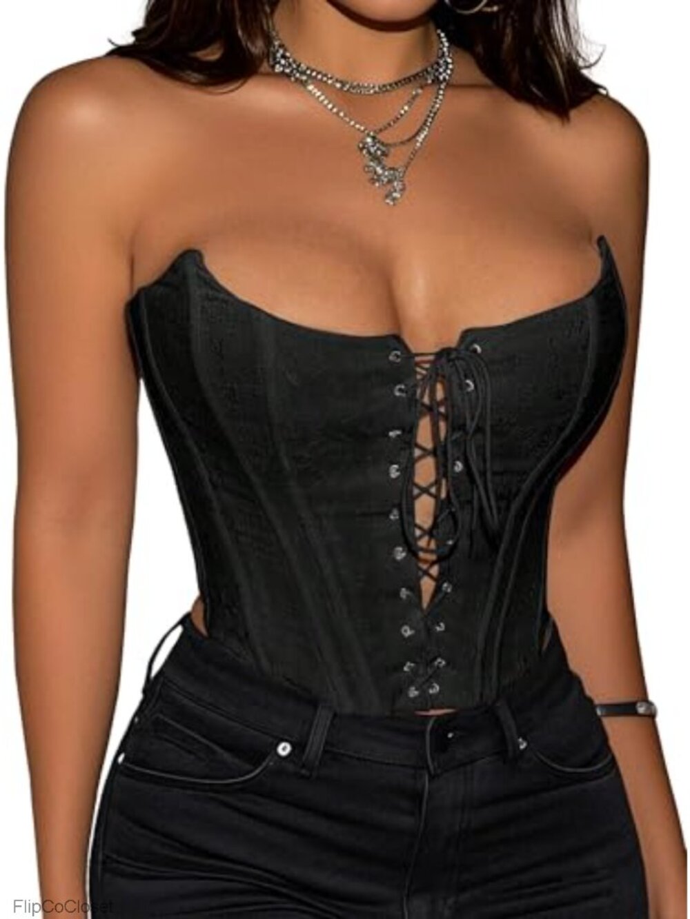 Strapless Backless Lace-Up Corset Top Women Bustier Crop Tank Sleeveless Summer